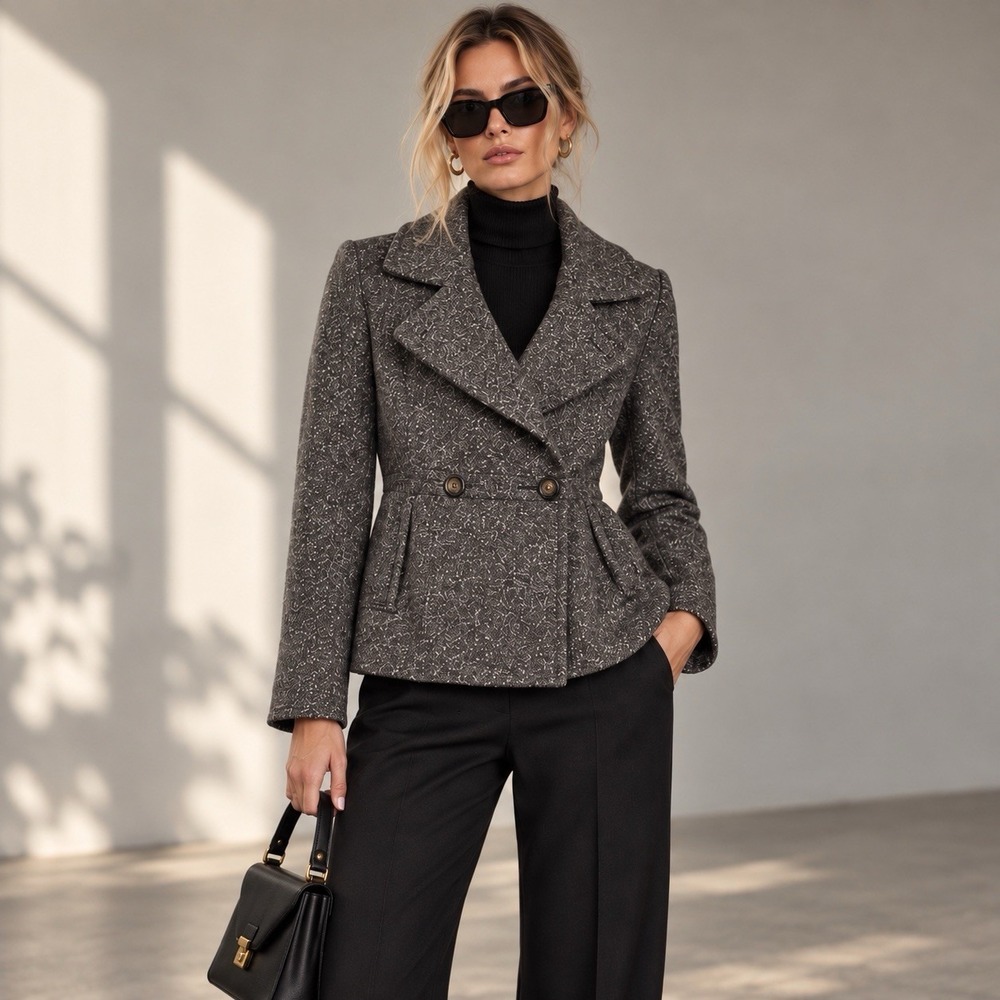 Banana Republic Mad Men Mod Wool Silk Peplum 6 Jacket 1960s Retro Tweed Blazer